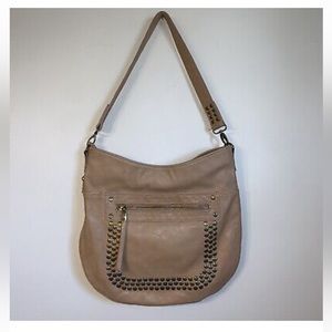 Big Buddha Baxter Slouch Hobo Bag Purse Vegan Leather Studs Boho Tan Large